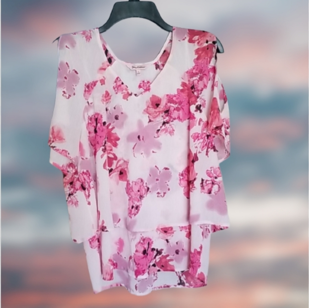 Juicy couture tiered cold shoulder blouse Size L